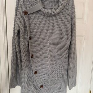 Cowl Neck Button Detail Raglan Sleeve Sweater